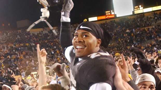 Colorado Buffaloes safety Clyde Surrell celebrate at Folsom Field